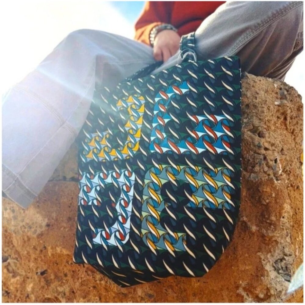 Tory Burch Pattern Print Canvas Tote Curly Ribbon… - image 1